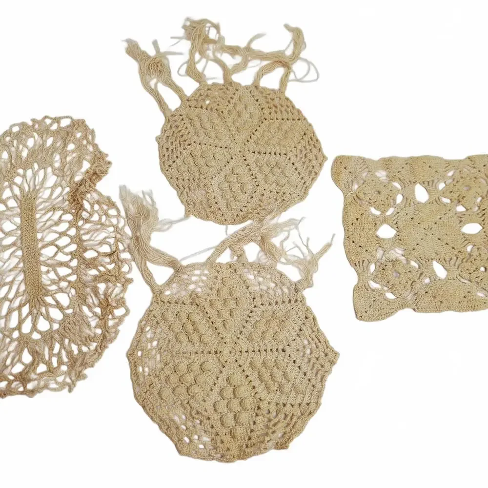 vintage, lot of 4 handmade crochet doilies Assorted Shapes and Sizes Granny Chic